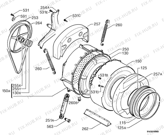 Взрыв-схема стиральной машины Zanussi Electrolux ZWD1260W - Схема узла Functional parts 267