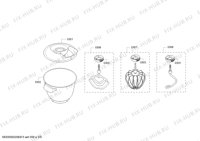 Взрыв-схема кухонного комбайна Bosch MUMPCX5S32 OptiMUM - Схема узла 03