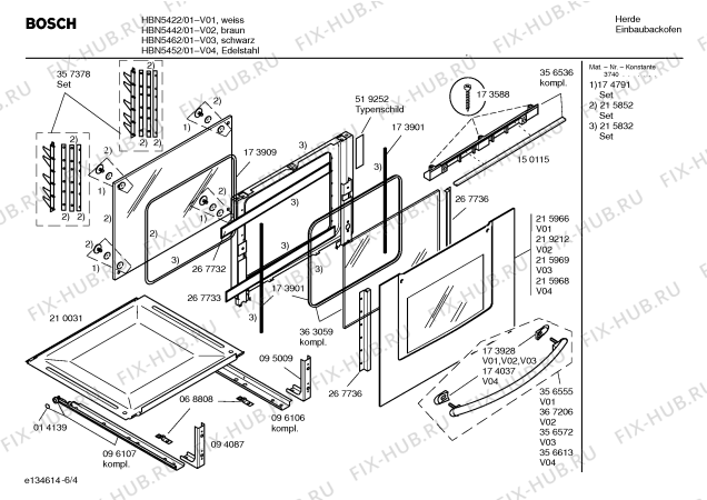 Схема №1 HBN5422 с изображением Инструкция по эксплуатации для электропечи Bosch 00583441