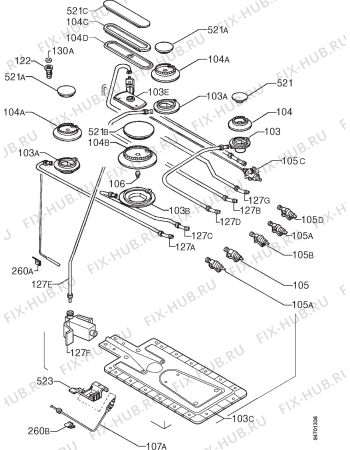 Взрыв-схема плиты (духовки) Corbero 9050NX - Схема узла Functional parts 267