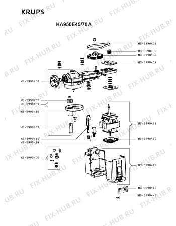 Взрыв-схема кухонного комбайна Krups KA950E45/70A - Схема узла RP003347.1P2