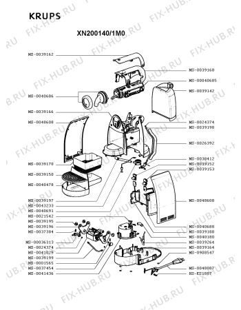 Схема №1 XN200140/1M0 с изображением Часть корпуса для электрокофемашины Krups MS-0048608