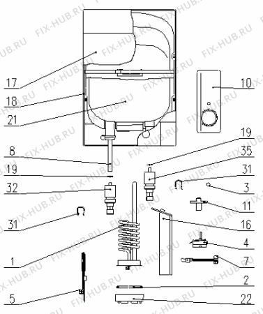 Схема №1 EKW 10-O/D (304297, TEG 1020 O/A) с изображением Запчасть для водонагревателя Gorenje 291727
