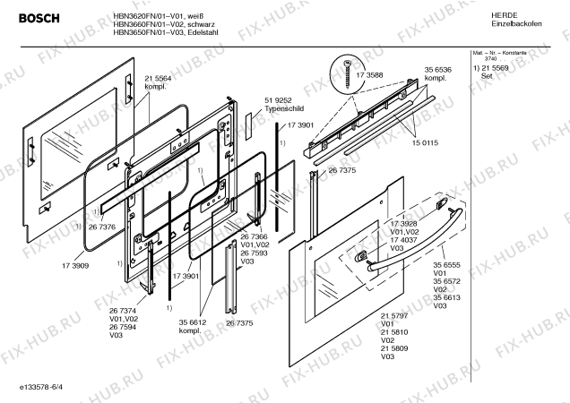 Схема №3 HBN3620FN с изображением Инструкция по эксплуатации для духового шкафа Bosch 00526780