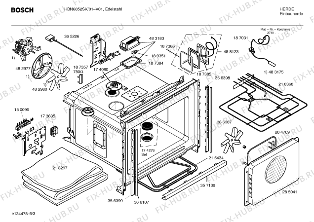 Взрыв-схема плиты (духовки) Bosch HBN6852SK - Схема узла 03