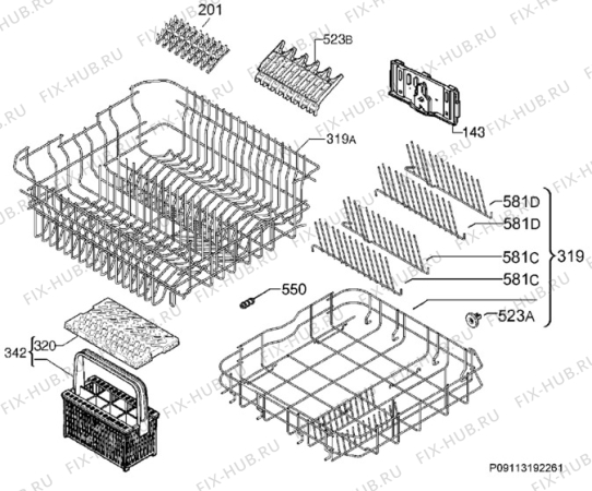 Взрыв-схема посудомоечной машины Ikea SKINANDE 50299385 - Схема узла Basket 160