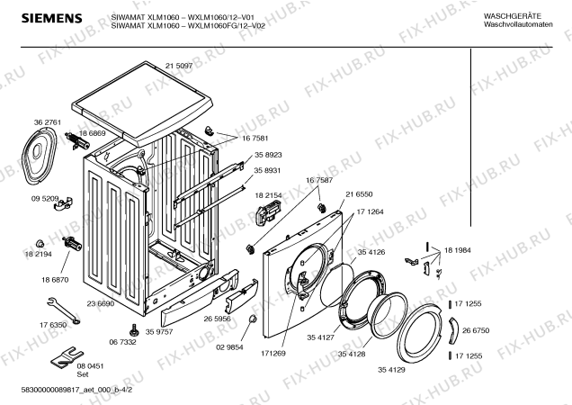 Схема №2 WXLM1160FG SIWAMAT XLM 1160 с изображением Таблица программ для стиралки Siemens 00580815