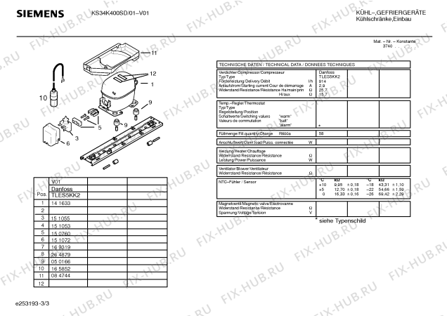 Взрыв-схема холодильника Siemens KS34K400SD - Схема узла 03