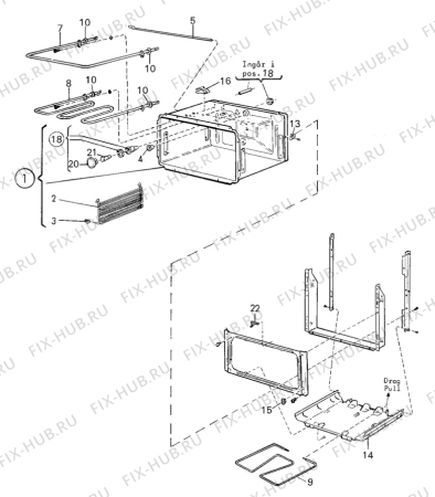 Взрыв-схема посудомоечной машины Unknown SG712 - Схема узла H10 Main Oven Cavity (large)