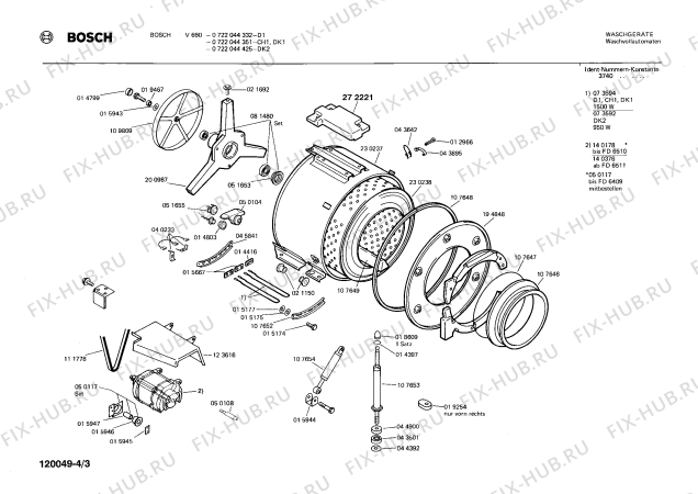 Взрыв-схема стиральной машины Bosch 0722044351 V660 - Схема узла 03