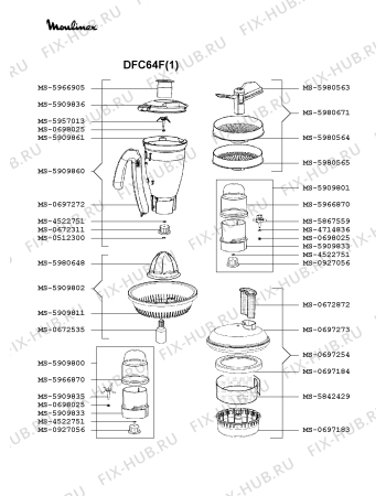 Взрыв-схема кухонного комбайна Moulinex DFC64F(1) - Схема узла GP002586.4P2