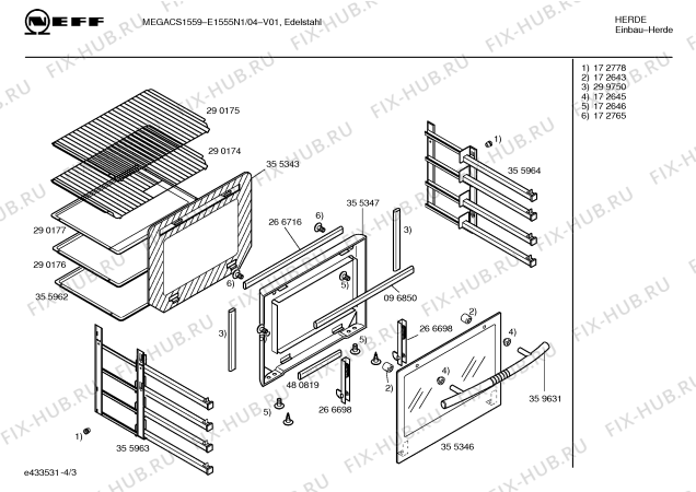 Взрыв-схема плиты (духовки) Neff E1555N1 MEGACS1559 - Схема узла 03