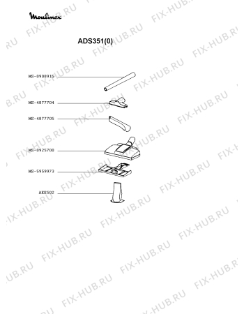 Взрыв-схема пылесоса Moulinex ADS351(0) - Схема узла 3P002279.1P2