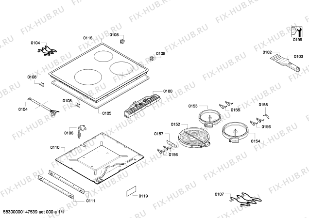 Схема №1 3EB705MY с изображением Стеклокерамика для плиты (духовки) Bosch 00687324