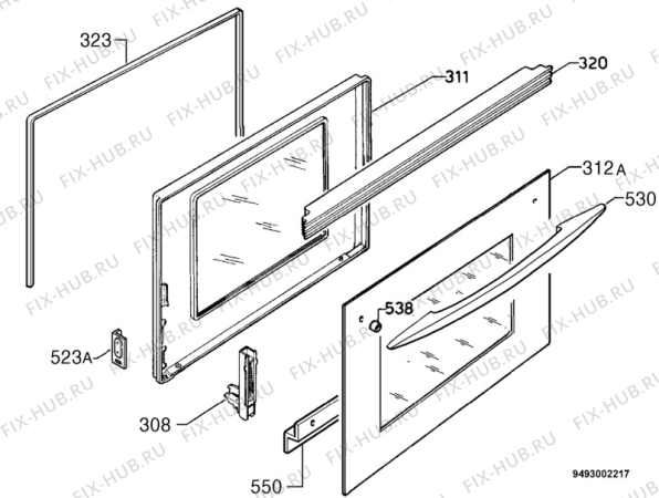 Взрыв-схема плиты (духовки) Electrolux EOG621W - Схема узла Door 003