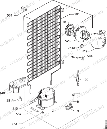 Взрыв-схема холодильника Zanussi ZFC19/5DAC - Схема узла Cooling system 017