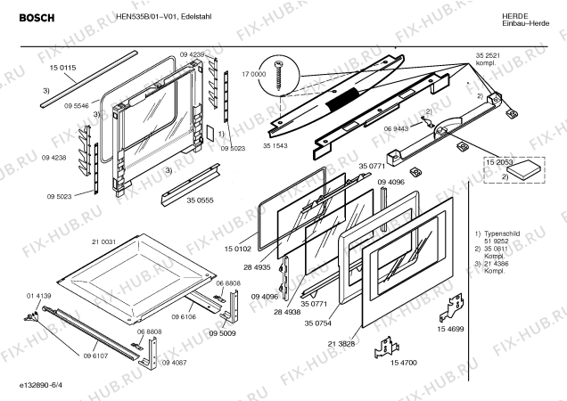 Схема №1 HEN532B с изображением Инструкция по эксплуатации для электропечи Bosch 00521951
