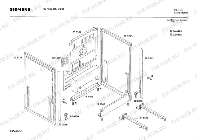 Взрыв-схема плиты (духовки) Siemens HS4502 - Схема узла 02