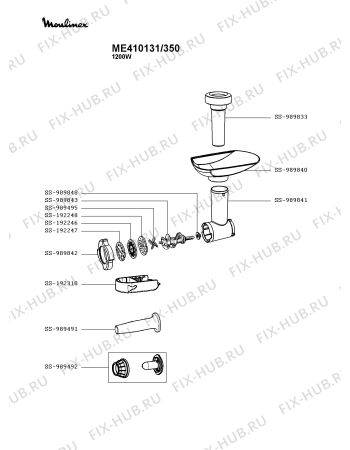 Взрыв-схема мясорубки Moulinex ME410131/350 - Схема узла RP003422.7P2