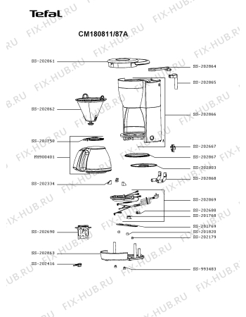 Схема №1 CM180811/87A с изображением Элемент корпуса для кофеварки (кофемашины) Tefal SS-202866