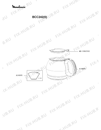 Взрыв-схема кофеварки (кофемашины) Moulinex BCC242(0) - Схема узла DP001462.9P2