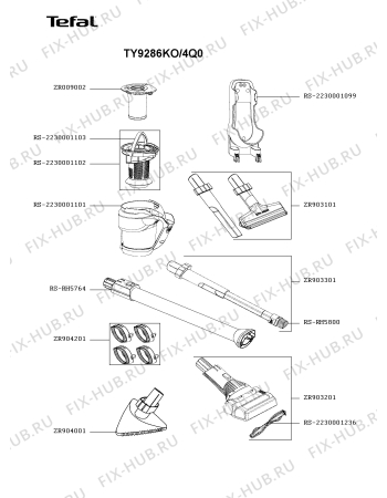 Взрыв-схема пылесоса Tefal TY9286KO/4Q0 - Схема узла 8P005944.4P2