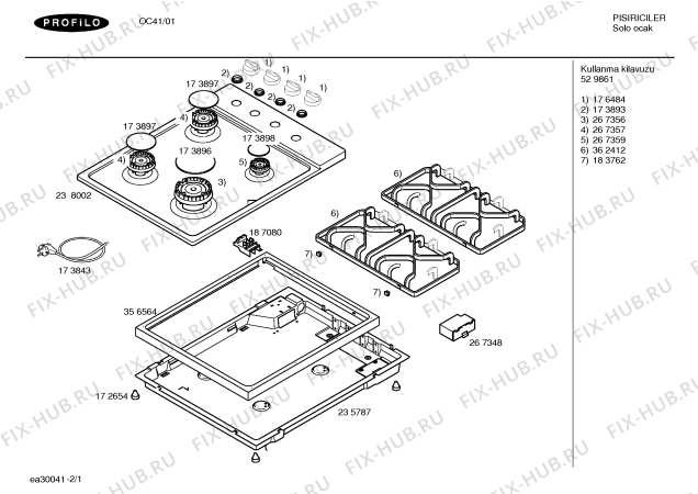 Схема №2 OC41 PROFÝLO EUROLUX 4 GAZLI SETÜSTÜ OCAK с изображением Столешница для плиты (духовки) Bosch 00238002