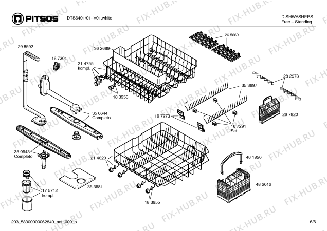 Взрыв-схема посудомоечной машины Pitsos DTS6401 - Схема узла 06