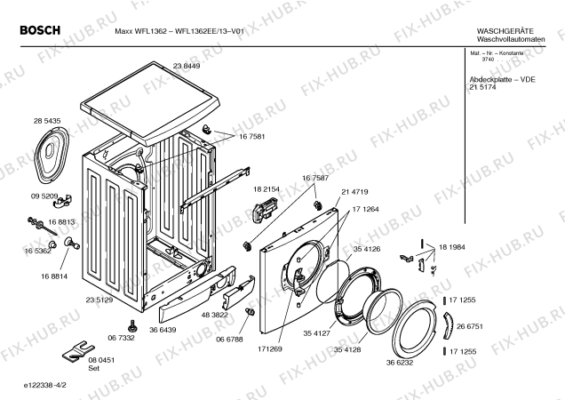 Взрыв-схема стиральной машины Bosch WFL1362EE BOSCH Maxx WFL 1362 - Схема узла 02