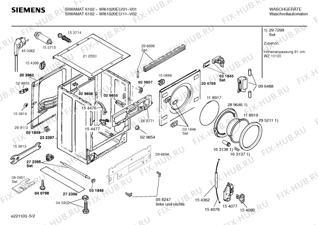 Взрыв-схема стиральной машины Siemens WI61020EU SIWAMAT 6102 - Схема узла 02