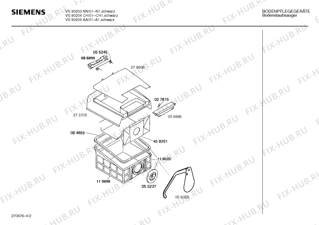 Схема №2 VS90201FF с изображением Нижняя часть корпуса для электропылесоса Siemens 00272066