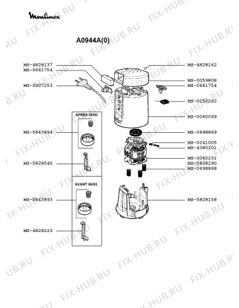 Взрыв-схема блендера (миксера) Moulinex A0944A(0) - Схема узла 4P001112.8P2