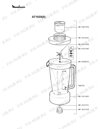 Схема №2 AAW5BA(R) с изображением Нож-резак Moulinex MS-5522508