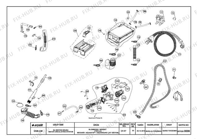 Взрыв-схема стиральной машины Beko BLOMBERG WAF 7320 A (7121881900) - WATER CIRCULATING SYSTEM (REV 03)