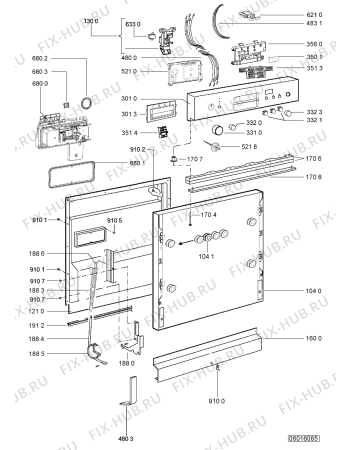 Схема №1 ADG 676/1 NB с изображением Панель для электропосудомоечной машины Whirlpool 480140102298