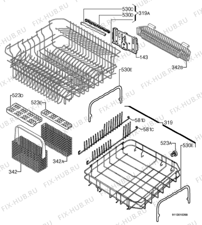 Взрыв-схема посудомоечной машины Rex RTI10X - Схема узла Basket 160
