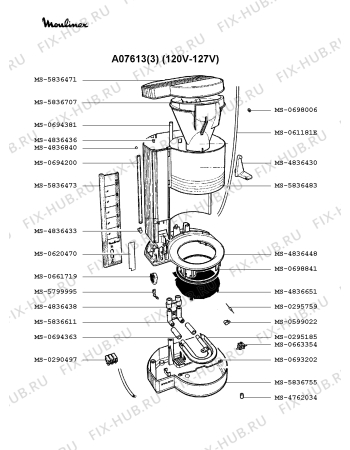 Взрыв-схема кофеварки (кофемашины) Moulinex A07613(3) - Схема узла DP001380.1P2