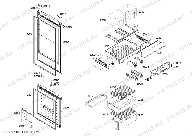 Схема №2 RB292310 Gaggenau с изображением Емкость для заморозки для холодильника Bosch 00680981