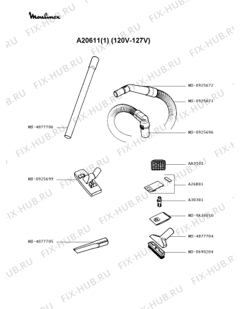 Взрыв-схема пылесоса Moulinex A20611(1) - Схема узла KP002309.6P2