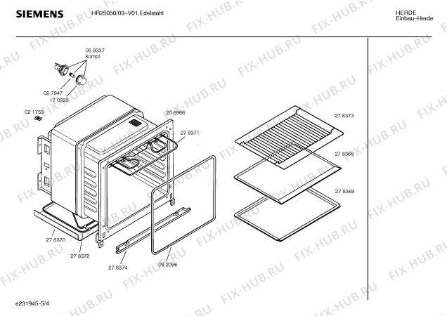 Взрыв-схема плиты (духовки) Siemens HR25050 - Схема узла 04