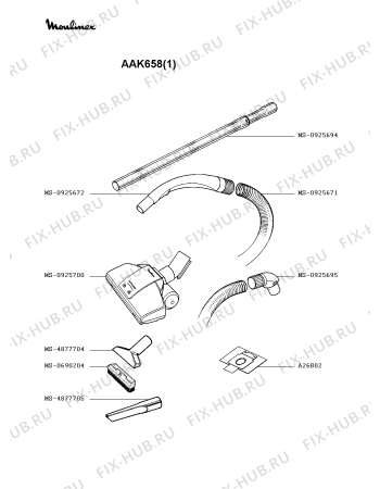 Взрыв-схема пылесоса Moulinex AAK658(1) - Схема узла QP002155.4P3