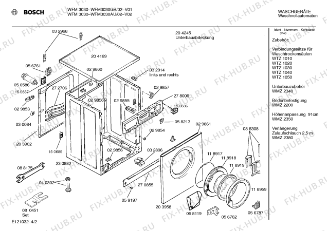 Взрыв-схема стиральной машины Bosch WFM3030AU WFM3030 - Схема узла 02