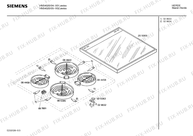 Схема №2 HN54020 с изображением Стеклокерамика для электропечи Siemens 00205069