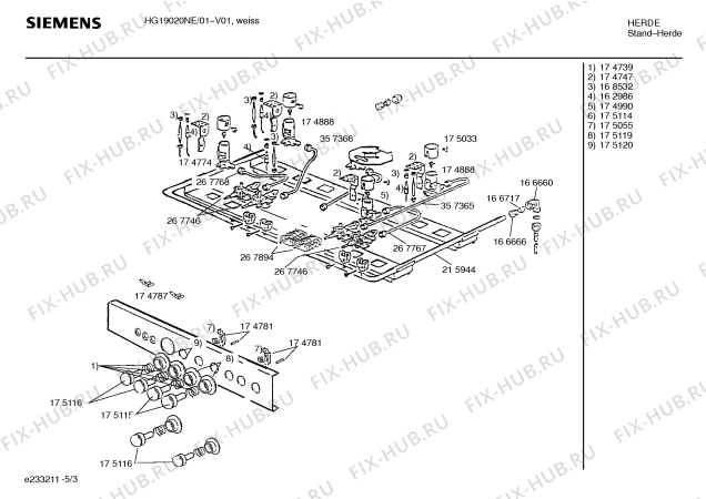 Схема №3 HG19420NE Siemens с изображением Ручка управления духовкой для плиты (духовки) Siemens 00175117