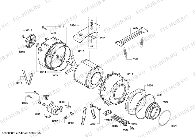 Взрыв-схема стиральной машины Siemens WM12E443 E 12.44 varioPerfect - Схема узла 03