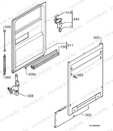 Взрыв-схема посудомоечной машины Electrolux ESL4135 - Схема узла Door 003