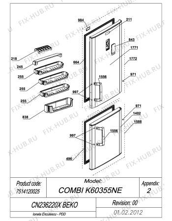 Взрыв-схема холодильника Beko BEKO CN236220X (7514120025) - EXPLODED VIEW DOORS CN236220X BEKO