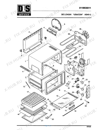 Схема №1 AS40U с изображением Элемент корпуса для плиты (духовки) DELONGHI 738229