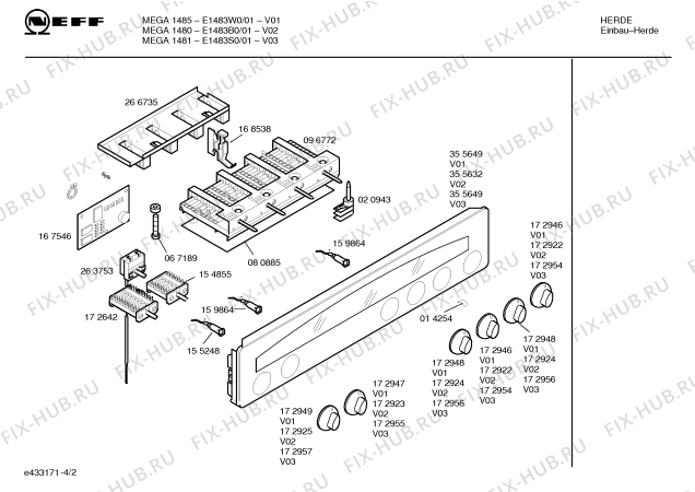 Взрыв-схема плиты (духовки) Neff E1483B0 MEGA1480 - Схема узла 02