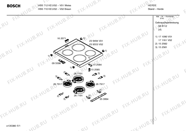 Схема №2 HSS710KEU с изображением Панель для плиты (духовки) Bosch 00350835
